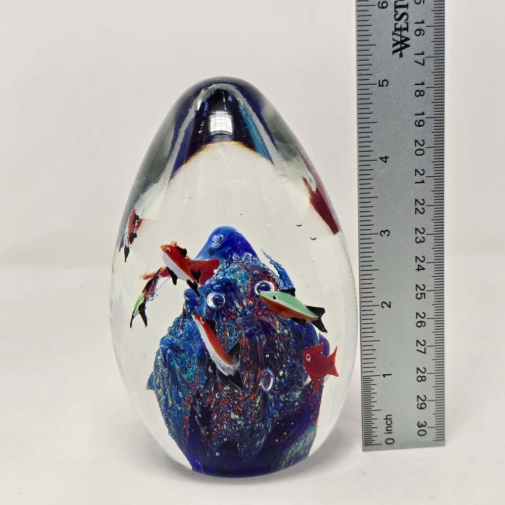 Vintage Murano Style Glass Paperweight Aquarium Fish Ocean Decor Art Handmade - Picture 9 of 9
